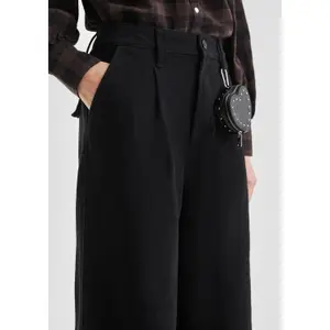 High-Waisted Soft Faux Suede Flared Trousers Women QS image-3