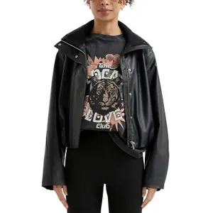 Women's Faux Leather High Collar Jacket QS image-2