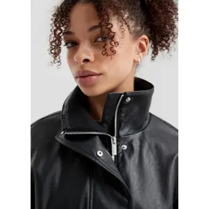 Women's Faux Leather High Collar Jacket QS image-3