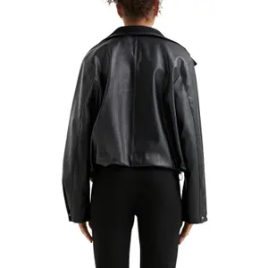 Women's Faux Leather High Collar Jacket QS image-5