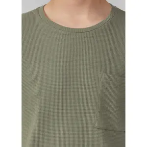 Round Neck T-shirt in Waffle Pique Jersey QS image-3