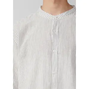 Striped Long Sleeve Mixed Linen Shirt QS image-1