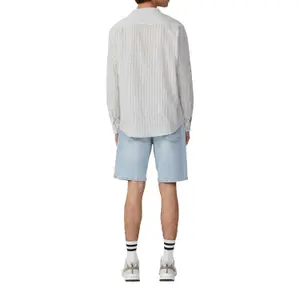 Striped Long Sleeve Mixed Linen Shirt QS image-3