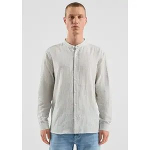 Striped Long Sleeve Mixed Linen Shirt QS image-4