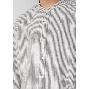 Striped Long Sleeve Mixed Linen Shirt QS image-3