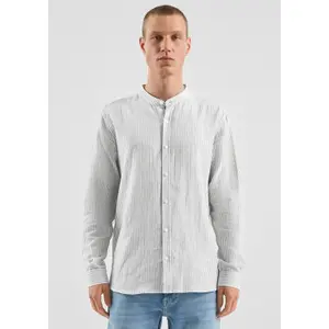 Striped Long Sleeve Mixed Linen Shirt QS image-6