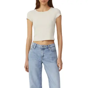 Waffle Pique Jersey Round Neck T-Shirt Women QS image-2