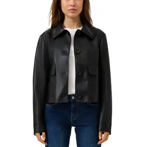Women's Leather-Look Patch Pocket Jacket QS image-2