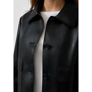 Women's Leather-Look Patch Pocket Jacket QS image-3
