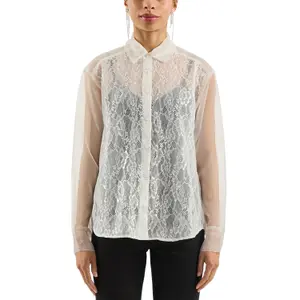 Sheer Blouse with Lace Front for Women QS image-2