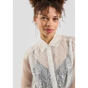 Sheer Blouse with Lace Front for Women QS image-3