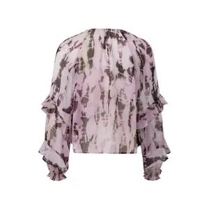 Slightly Sheer Chiffon Blouse with Ruffles and All-Over Print for Women QS image-1