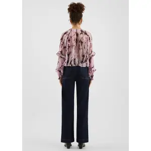 Slightly Sheer Chiffon Blouse with Ruffles and All-Over Print for Women QS image-4