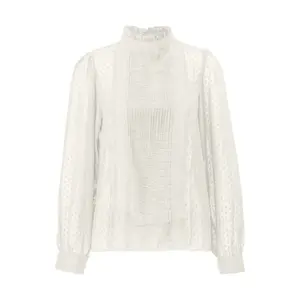 Sheer Chiffon Blouse with Piping and Ruffles on the High Neck Women's QS image-0