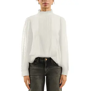 Sheer Chiffon Blouse with Piping and Ruffles on the High Neck Women's QS image-2