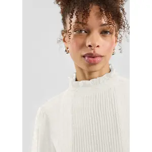Sheer Chiffon Blouse with Piping and Ruffles on the High Neck Women's QS image-3