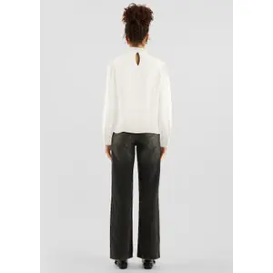 Sheer Chiffon Blouse with Piping and Ruffles on the High Neck Women's QS image-4