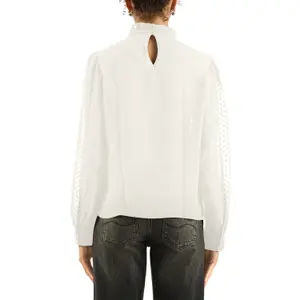 Sheer Chiffon Blouse with Piping and Ruffles on the High Neck Women's QS image-5