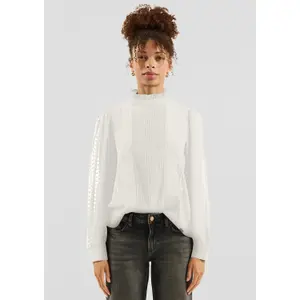 Sheer Chiffon Blouse with Piping and Ruffles on the High Neck Women's QS image-6