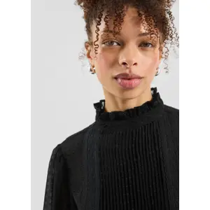 Sheer Chiffon Blouse with Piping and Ruffles on the High Neck Women's QS image-3