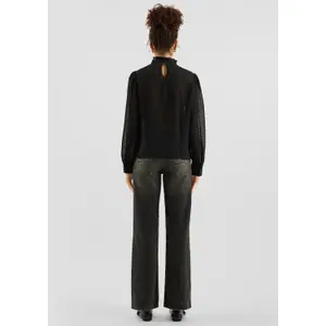 Sheer Chiffon Blouse with Piping and Ruffles on the High Neck Women's QS image-4