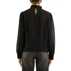 Sheer Chiffon Blouse with Piping and Ruffles on the High Neck Women's QS image-5