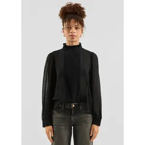 Sheer Chiffon Blouse with Piping and Ruffles on the High Neck Women's QS image-6