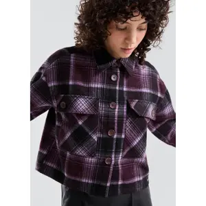 Check Shirt Jacket with Patch Pockets for Women QS image-3