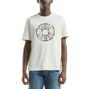 Basic Round Neck T-Shirt with Artistic Pattern Printed Logo QS image-2