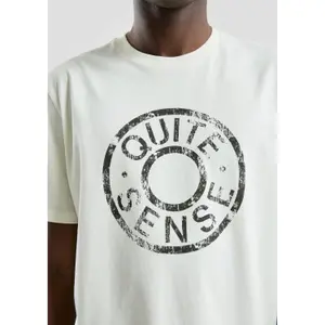 Basic Round Neck T-Shirt with Artistic Pattern Printed Logo QS image-3