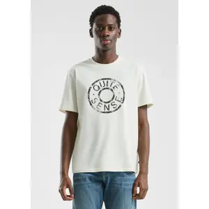 Basic Round Neck T-Shirt with Artistic Pattern Printed Logo QS image-6