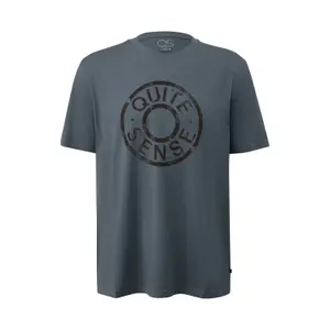Basic Round Neck T-Shirt with Artistic Pattern Printed Logo QS image-0