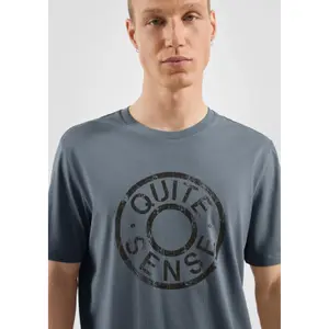 Basic Round Neck T-Shirt with Artistic Pattern Printed Logo QS image-3