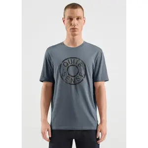 Basic Round Neck T-Shirt with Artistic Pattern Printed Logo QS image-6