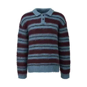 Striped Polo Collar Knit Sweater QS Relaxed Fit image-0