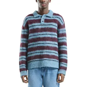 Striped Polo Collar Knit Sweater QS Relaxed Fit image-2