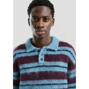 Striped Polo Collar Knit Sweater QS Relaxed Fit image-3