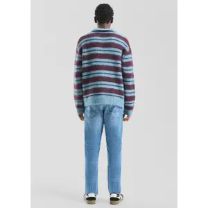 Striped Polo Collar Knit Sweater QS Relaxed Fit image-4