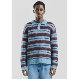 Striped Polo Collar Knit Sweater QS Relaxed Fit image-6