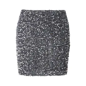 Sequined Velvet Bodycon Skirt Women QS image-0
