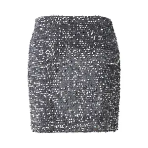 Sequined Velvet Bodycon Skirt Women QS image-1