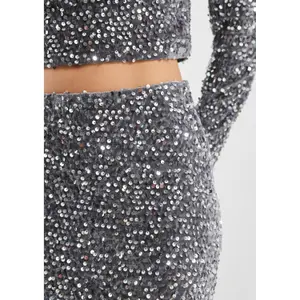 Sequined Velvet Bodycon Skirt Women QS image-3