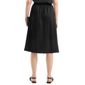 Women's Elasticated Waist Fluid Satin Midi Skirt QS image-5