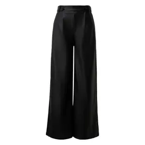Women’s Wide Leg Elastic Waist Faux Leather Trousers QS image-0