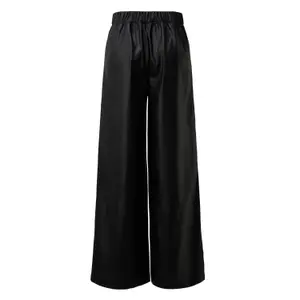 Women’s Wide Leg Elastic Waist Faux Leather Trousers QS image-1