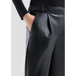 Women’s Wide Leg Elastic Waist Faux Leather Trousers QS image-3
