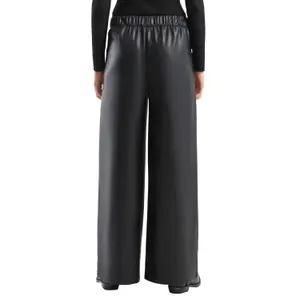 Women’s Wide Leg Elastic Waist Faux Leather Trousers QS image-5