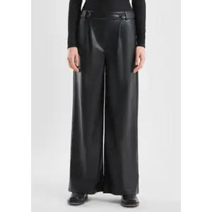 Women’s Wide Leg Elastic Waist Faux Leather Trousers QS image-6