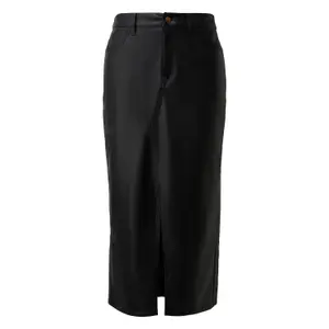 Fluid Satin Midi Leather Skirt with Elasticated Waist for Women QS image-0