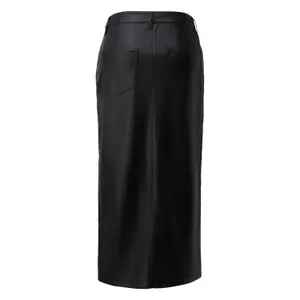 Fluid Satin Midi Leather Skirt with Elasticated Waist for Women QS image-1